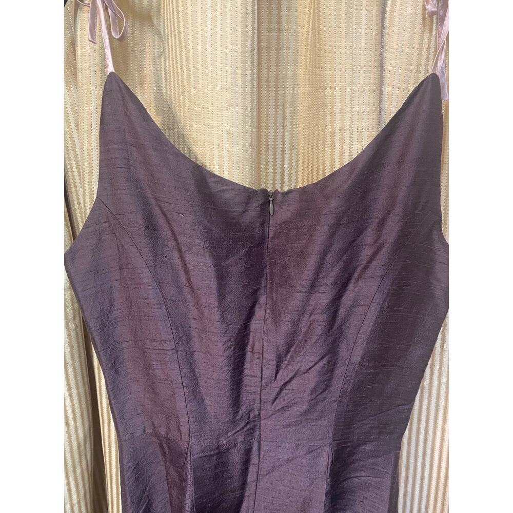 Lena Medoyeff Silk Midi Dress Women's Size SM Brown Pink Tie Straps - Picture 8 of 11